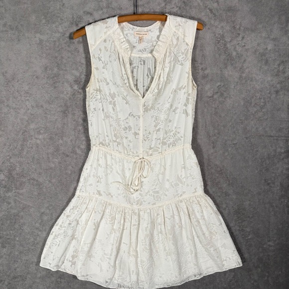 Rebecca Taylor Dresses & Skirts - Rebecca Taylor Tiered Mini Dress Size 0 Ivory Floral Burnout Semi Sheer Overlay